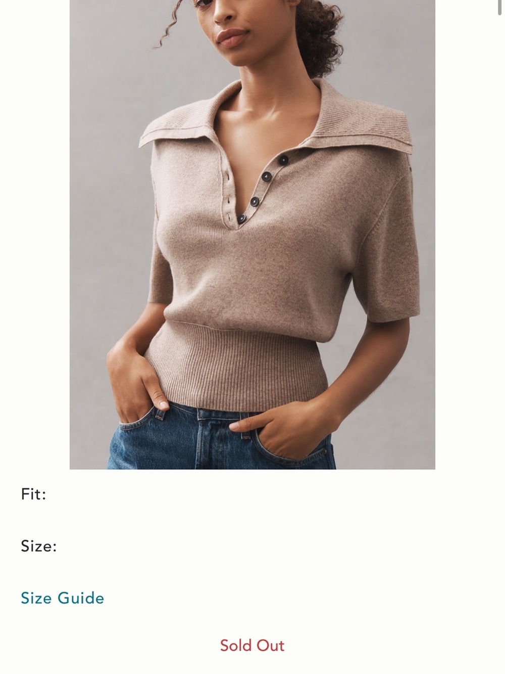 Pilcro Collared Wool-Cashmere Sweater Neutral Beige XXS - Picture 2 of 6